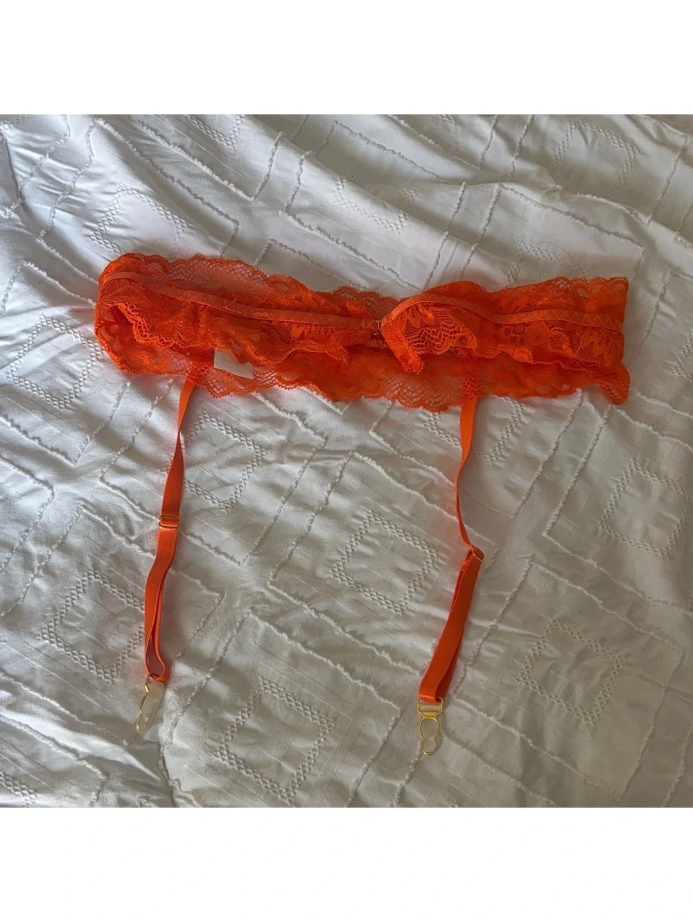 Lace Bralette & Garter Lingerie Set - Orange